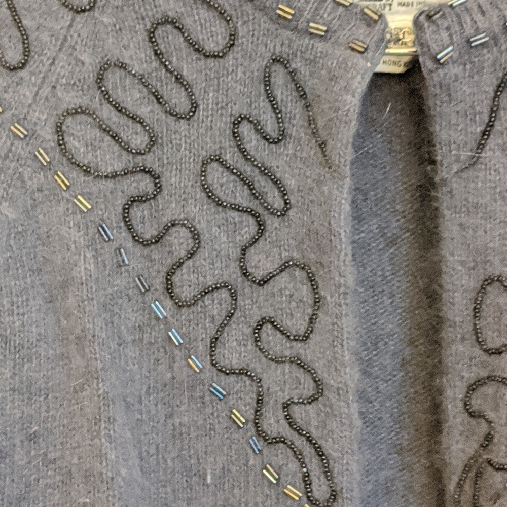 Vintage Sportscraft Lambs Wool Angora Gray Cardigan Sweater 16 - Picture 3 of 14